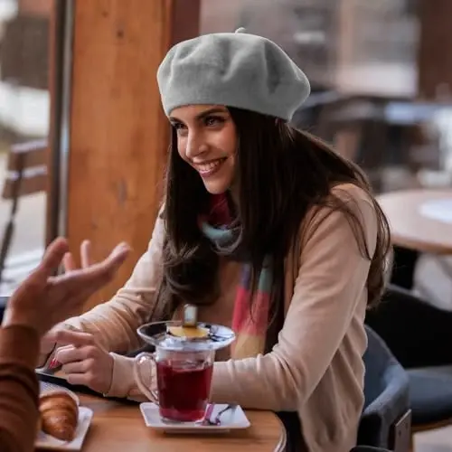 Lanzom Wool Blend Women Beret Hat French Beret Cap Winter Fashion Solid Color Hat for Women Girls Lady - 4