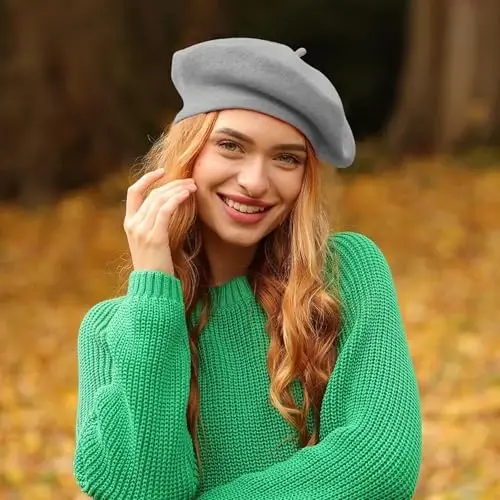 Lanzom Wool Blend Women Beret Hat French Beret Cap Winter Fashion Solid Color Hat for Women Girls Lady - 5