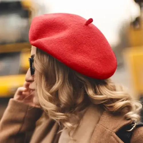 Lanzom Wool Blend Women Beret Hat French Beret Cap Winter Fashion Solid Color Hat for Women Girls Lady - 6