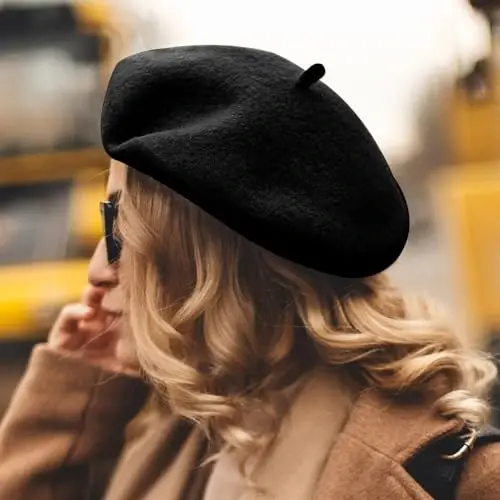 Lanzom Wool Blend Women Beret Hat French Beret Cap Winter Fashion Solid Color Hat for Women Girls Lady - 6