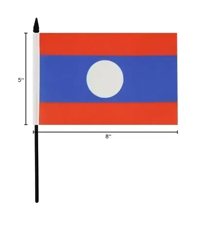 Laos Table Flag 5'' x 8'' - Laotian Desk Flag 21 x 14 cm. - Black plastic stick and base - AZ FLAG - AZ FLAG (1)