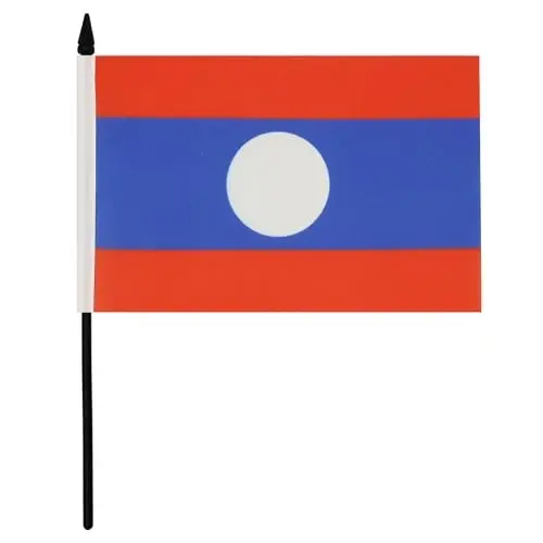 AZ FLAG Laos Table Flag 5'' x 8'' - Laotian Desk Flag 21 x 14 cm. - Black plastic stick and base - 1