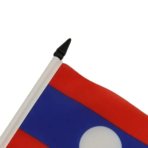 AZ FLAG Laos Table Flag 5'' x 8'' - Laotian Desk Flag 21 x 14 cm. - Black plastic stick and base - 4