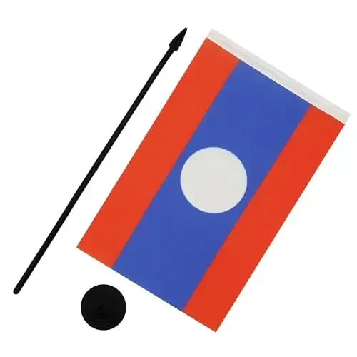 Laos stol bayrog'i 5'' x 8'' - Laos ish stoli bayrog'i 21 x 14 sm. - Qora plastik tayoq va taglik - AZ FLAG - 9