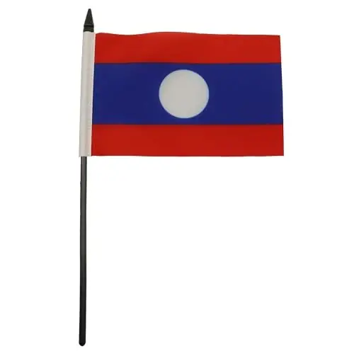 Laos Table Flag 4'' x 6'' - Laotian Desk Flag 15 x 10 cm. - Black plastic stick and base - AZ FLAG - 1