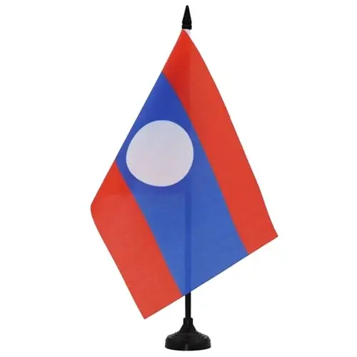 Laos Table Flag 5'' x 8'' - Laotian Desk Flag 21 x 14 cm. - Black plastic stick and base - AZ FLAG - 2