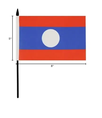 Laos Table Flag 5'' x 8'' - Laotian Desk Flag 21 x 14 cm. - Black plastic stick and base - AZ FLAG 
