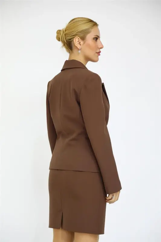 Lapel Collar Single Button Classic Jacket-Chestnut - Chestnut - 3