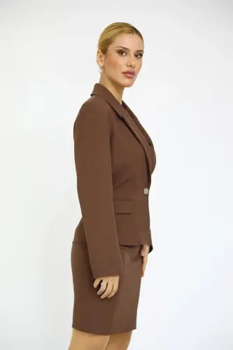 Lapel Collar Single Button Classic Jacket-Chestnut - Chestnut - 4