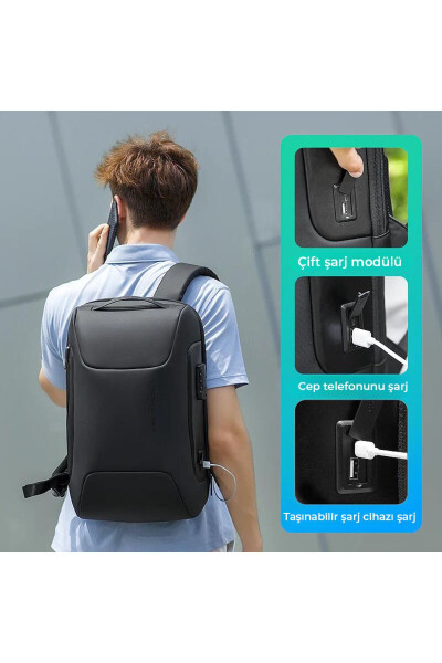 Laptop Black Backpack with Lock, USB Charging Kit, Odyssey Bag - Mr9116_00 - 35