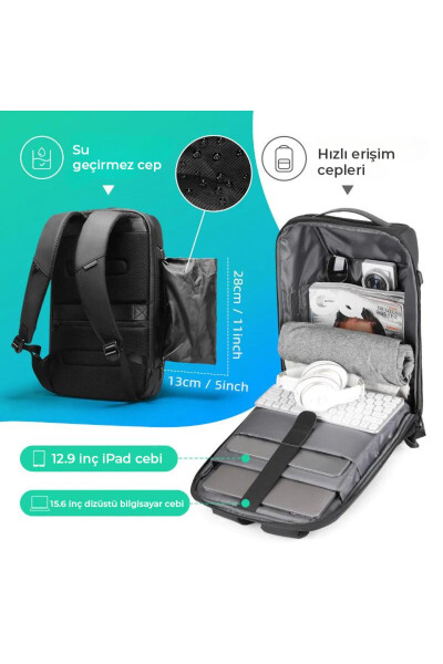 Laptop Black Backpack with Lock, USB Charging Kit, Odyssey Bag - Mr9116_00 - 4