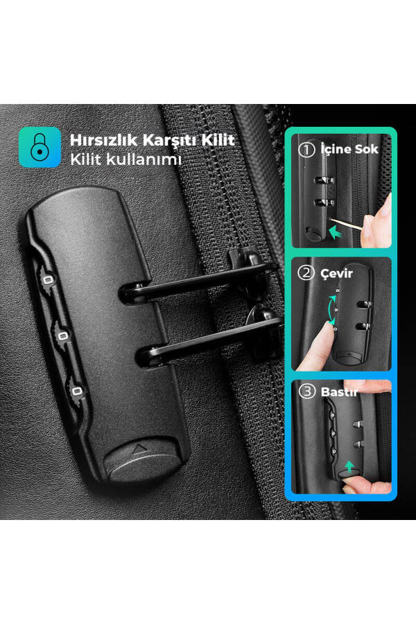 Laptop Siyah Renk Sırt Çantası Kilitli Usb Şarj Kitli Çanta Odyssey - Mr9116_00 - 34