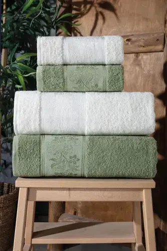 Lara Kutulu 4-Piece Bath Towel Set | Towels - GÜVENAL (1)