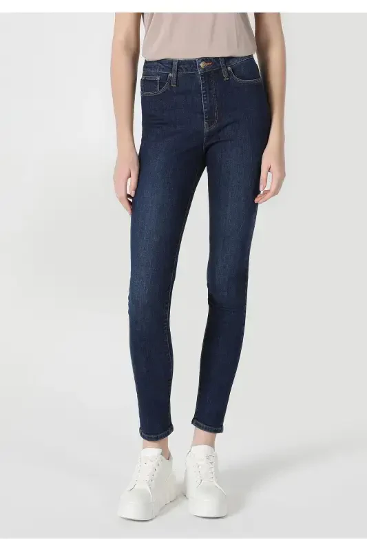 Lara Mid Waist Skinny Super Slim Fit Dark Blue Women's Jeans - 3