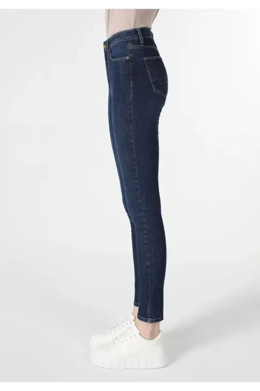 Lara Mid Waist Skinny Super Slim Fit Dark Blue Women's Jeans - 4