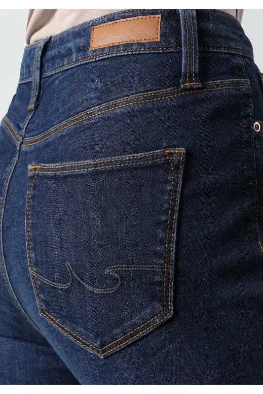 Lara O'rta Bel Tor Tanga Super Slim Fit Qorong'i Ko'k Ayollar Jinsi Shimini - 5