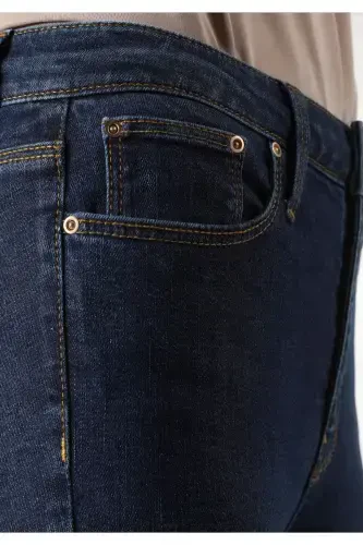 Lara O'rta Bel Tor Tanga Super Slim Fit Qorong'i Ko'k Ayollar Jinsi Shimini - 6