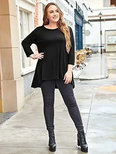 LARACE Ayollar Plus Hajmi 3/4 Yengil Erkin Qomatli Klish Tuzilishli Tunika Tepaliklari Gul Yuqori Past Oddiy Futbolka - 3