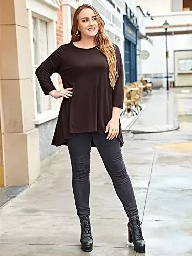 LARACE Ayollar Plus Size 3/4 Qisma Keng Kesimli Yonuvchan Tunika Tepalari Gul Yuqori Past Asosiy Futbolka - 3