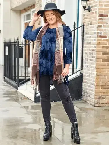 LARACE Ayollar Plus Size 3/4 Qisma Keng Kiyimli Gullar Yuqori Past Asosiy Futbolka - 2