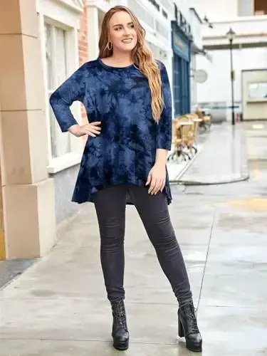 LARACE Ayollar Plus Size 3/4 Qisma Keng Kiyimli Gullar Yuqori Past Asosiy Futbolka - 3