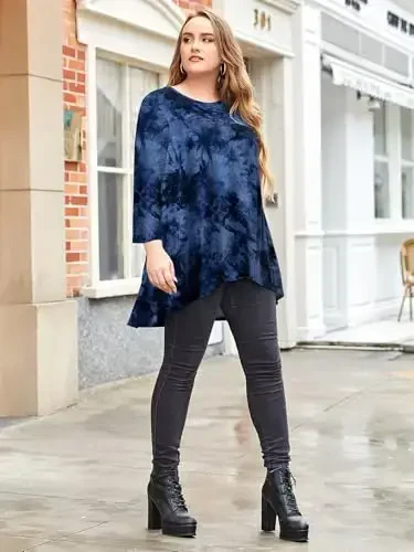 LARACE Ayollar Plus Size 3/4 Qisma Keng Kiyimli Gullar Yuqori Past Asosiy Futbolka - 5