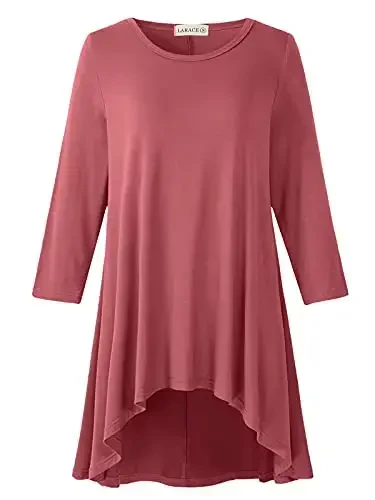 LARACE Ayollar Plus Size 3/4 Yengli Keng Kesimli Qo'ng'iroq Tuniklar Gullari Yuqori Past Asosiy Futbolka - MODAZONE