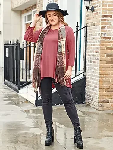 LARACE Ayollar Plus Size 3/4 Yengli Keng Kesimli Qo'ng'iroq Tuniklar Gullari Yuqori Past Asosiy Futbolka - MODAZONE (1)