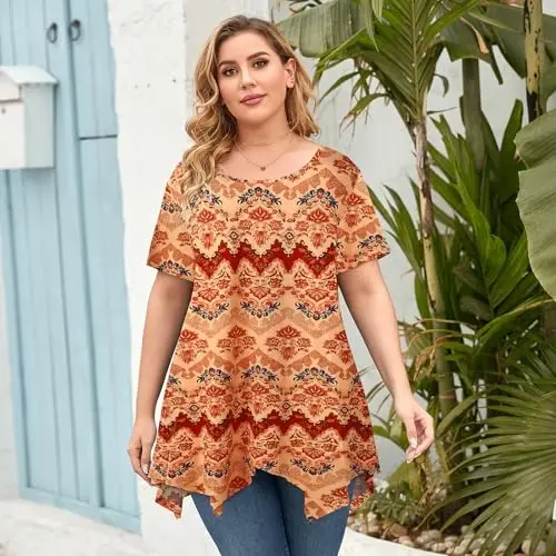LARACE Ayollar uchun kalta yengli ko'ylaklar Plus Size Tops Kundalik yozgi kiyimlar Asimmetrik tunika bluzkalar - 2
