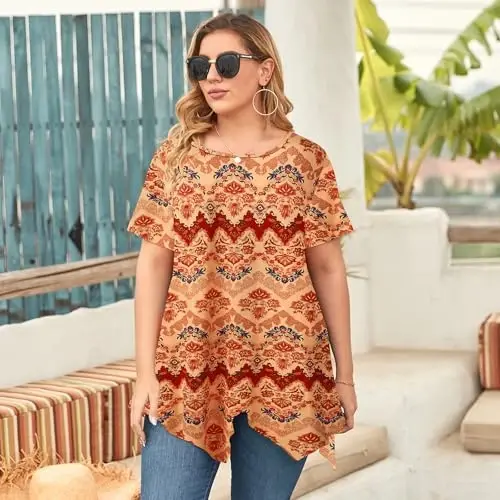 LARACE Ayollar uchun kalta yengli ko'ylaklar Plus Size Tops Kundalik yozgi kiyimlar Asimmetrik tunika bluzkalar - 3