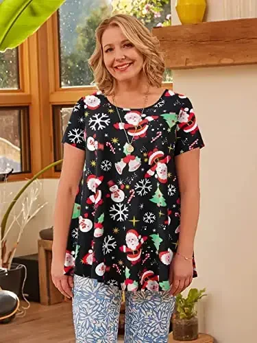 LARACE Ayollar uchun katta hajmli toplar Qisqa yengli futbolkalar Kundalik yozgi kiyimlar Legginglar uchun yumaloq bo'yinli tunikalar - 3