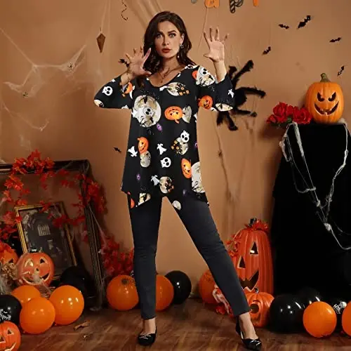 LARACE Ayollar uchun katta hajmli toplar Tunika Asimmetrik ko'ylaklar 3/4 Yengli V bo'yinli Legginglar uchun keng ayollar kiyimlari - 2