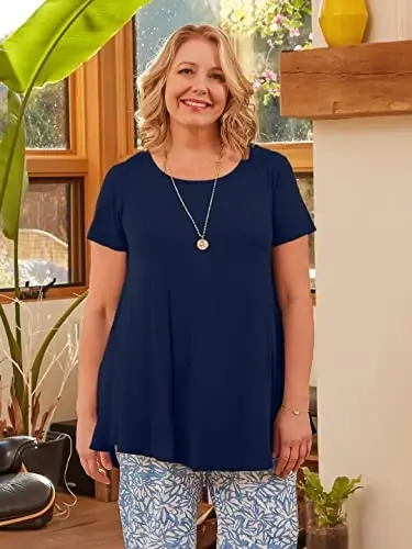 LARACE Ayollar uchun katta o'lchamdagi toplar Qisqa yengli futbolkalar Kundalik yozgi kiyimlar Leggings uchun yumaloq bo'yinli tunikalar - 3