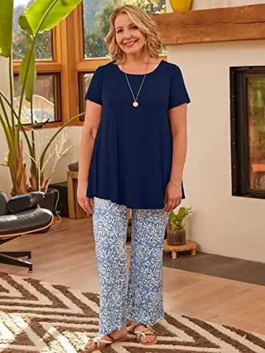 LARACE Ayollar uchun katta o'lchamdagi toplar Qisqa yengli futbolkalar Kundalik yozgi kiyimlar Leggings uchun yumaloq bo'yinli tunikalar - 4