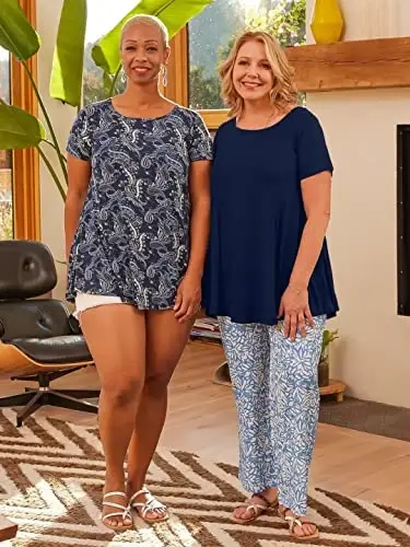 LARACE Ayollar uchun katta o'lchamdagi toplar Qisqa yengli futbolkalar Kundalik yozgi kiyimlar Leggings uchun yumaloq bo'yinli tunikalar - 6