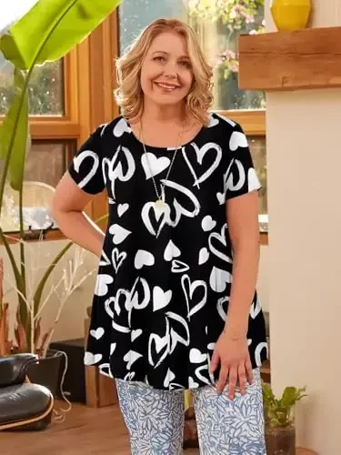 LARACE Ayollar uchun katta o'lchamdagi toplar Qisqa yengli ko'ylaklar Kundalik yozgi kiyimlar Legginglar uchun dumaloq bo'yinli tunikalar - MODAZONE (1)