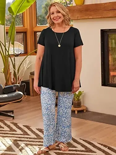 LARACE Ayollar uchun katta o'lchamdagi toplar Qisqa yengli ko'ylaklar Kundalik yozgi kiyimlar Legginglar uchun yumaloq bo'yinli tunikalar - 4