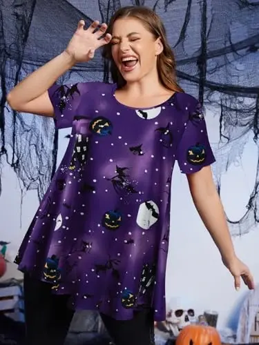 LARACE Ayollar uchun katta o'lchamdagi toplar Qisqa yengli ko'ylaklar Kundalik yozgi kiyimlar Legginglar uchun yumaloq bo'yinli tunikalar - 3