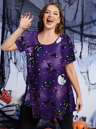 LARACE Ayollar uchun katta o'lchamdagi toplar Qisqa yengli ko'ylaklar Kundalik yozgi kiyimlar Legginglar uchun yumaloq bo'yinli tunikalar - 4