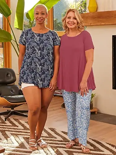 LARACE Ayollar uchun katta o'lchamdagi toplar Qisqa yengli ko'ylaklar Kundalik yozgi kiyimlar Leggings uchun yumaloq bo'yinli tunikalar - 6