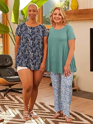 LARACE Ayollar uchun katta o'lchamdagi toplar Qisqa yengli ko'ylaklar Kundalik yozgi kiyimlar Leggings uchun yumaloq bo'yinli tunikalar - 6