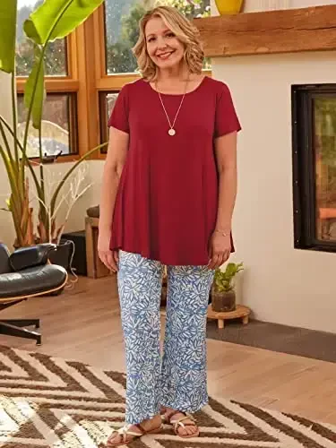 LARACE Ayollar uchun katta o'lchamdagi toplar Qisqa yengli ko'ylaklar Kundalik yozgi kiyimlar Leggings uchun yumaloq bo'yinli tuniklar - 4