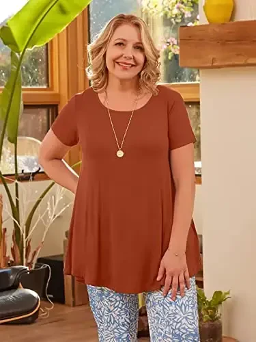 LARACE Ayollar uchun katta o'lchamdagi toplar Qisqa yengli ko'ylaklar Kundalik yozgi kiyimlar Leggingslar uchun yumaloq bo'yinli tunikalar - 2