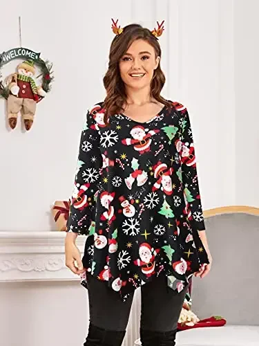 LARACE Ayollar uchun katta oʻlchamdagi toplar Tunika Assimetrik koʻylaklar 3/4 yengli V-boʻyinli keng ayollar kiyimlari Leggings uchun - 2