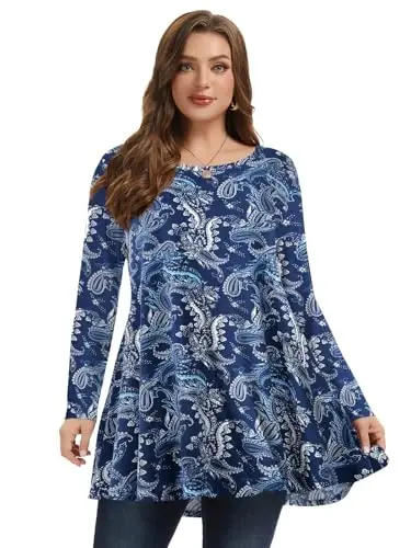 LARACE Plus Size Tunic Tops Long Sleeve Shirts for Women Swing Flowy Loose Fit Clothes for Leggings - 3