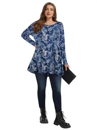 LARACE Plus Size Tunic Tops Long Sleeve Shirts for Women Swing Flowy Loose Fit Clothes for Leggings - 7