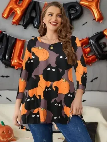 LARACE Ayollar uchun katta o'lchamli 3/4 yengli keng bichimli keng ko'ylak tepalari gulli baland past oddiy futbolka - 2