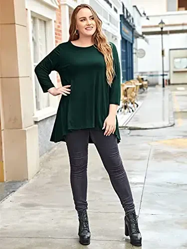 LARACE Ayollar uchun katta o'lchamli 3/4 yengli keng bichimli keng yubkali tunika tepalari gulli baland past oddiy futbolka - 3