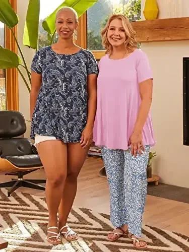 LARACE Ayollar uchun katta o'lchamli toplar Qisqa yengli ko'ylaklar Kundalik yozgi kiyimlar Legginglar uchun yumaloq bo'yinli tunikalar - 6