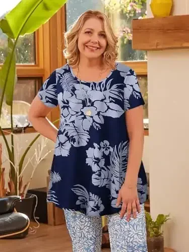 LARACE Ayollar uchun katta o'lchamli toplar Qisqa yengli ko'ylaklar Kundalik yozgi kiyimlar Leggings uchun yumaloq bo'yinli tuniklar - MODAZONE (1)